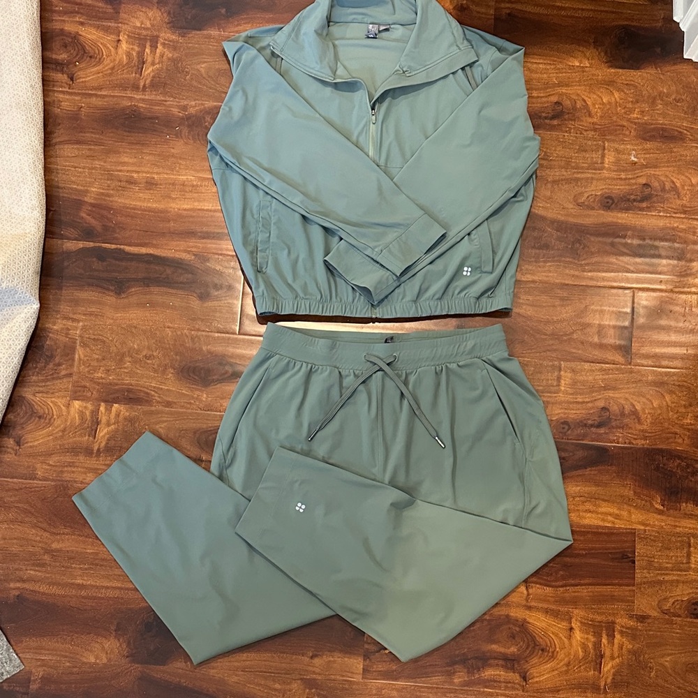 Sweaty Betty Sage Green Track Pants & Jacket Set